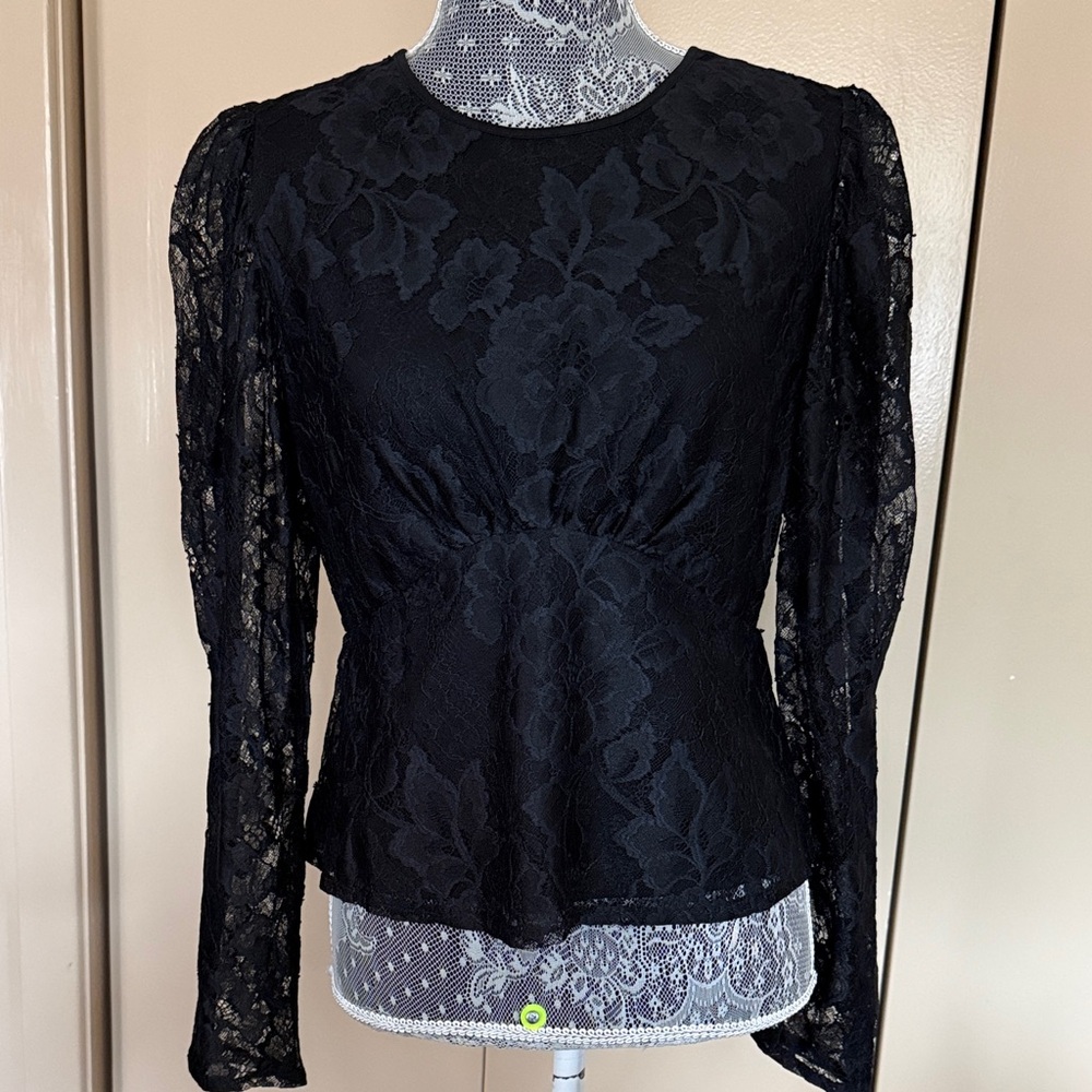 Express Black Lace Long Sleeve Peplum Blouse